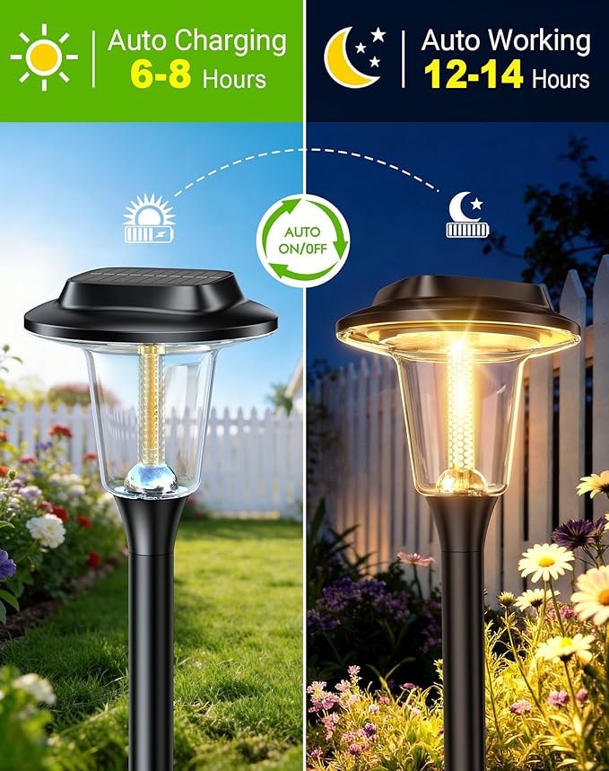 2026 New Solar Pathway Lights Outdoor 8 Pack Solar Lights Outdoor Waterproof IP65 Upgraded Bright LED Auto On/Off Modern Garden Lights Solar Powered Light for Yard Lawn Walkway Driveway Patio Decor
