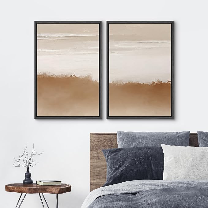 SIGNLEADER Framed Canvas Print Wall Art Minimal Neutral Sand and White Abstract Illustrations Modern Art Decorative Minimal Relax/Calm for Living Room, Bedroom, Office - 16"x24"x2 Black