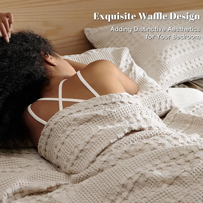 PHF 100% Cotton Waffle Weave Blanket Twin Size for Bed, Soft Lightweight & Breathable for Spring and Summer, All-Season Comfort, Luxury Aesthetic Blanket for Home Decor, 66"x90", Light Taupe/Oatmeal