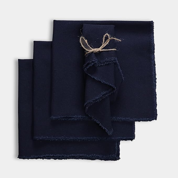 Palisa Premium Cotton Dinner Napkins Set of 4 | Steel Grey Frayed Edge Rustic Farmhouse Table Linen | Soft Washable Long Lasting Durable Cloth Serviettes for Wedding Dining Decor 18x18 Inch