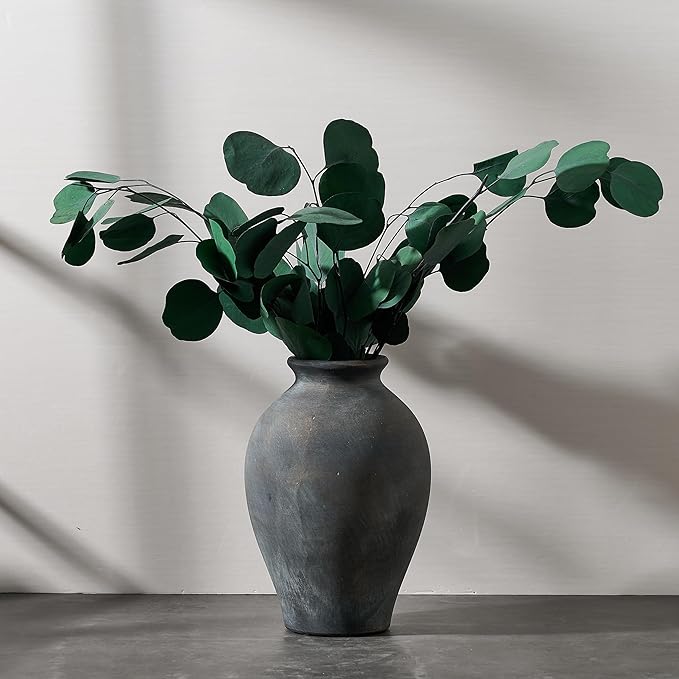 SIDUCAL Ceramic Vintage Flower Vase | 9 Inch Large Pottery Rustic Farmhouse Boho Vase for Home Decor, Table, Living Room, Bathroom, Coffee Desk, Shelf, Mantel Decoration, Wedding, Bronze