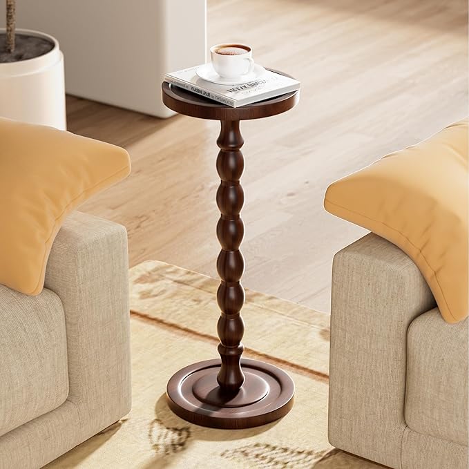 2 Pack Rubber Wood Round Side Table, Solid Wood Small Drink Table for Small Spaces, Modern Accent Tables, End Tables for Living Room, Bedroom and Office (Dark Walnut, 9.4 Inch)