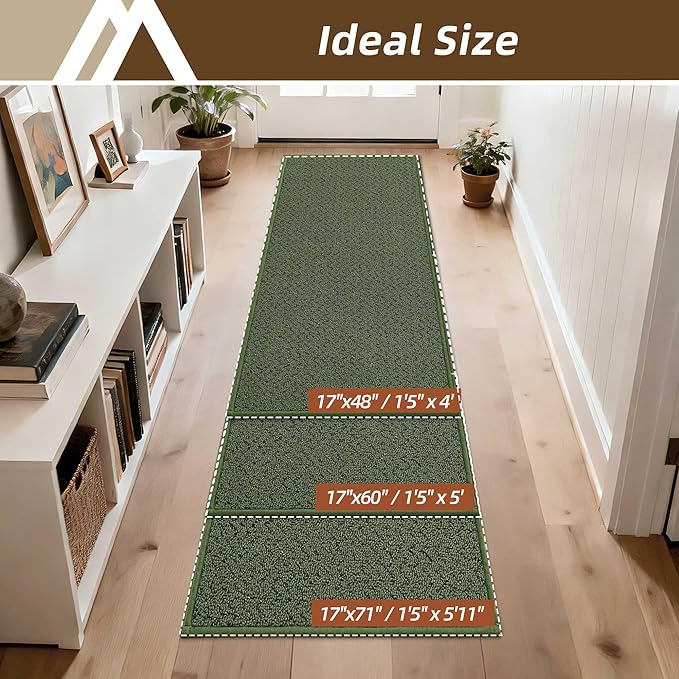 COSY HOMEER Door Mat 17" x 60" Non Slip Absorbent Entryway Rugs Dirt Trapper Doormats Washable Entrance Mats Low Pile Welcome Floor Mat for Front Back Door and Entry Mats,Green(Roll Packing)