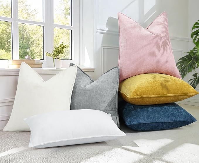 decorUhome Summer Couch Throw Pillow Covers 12x20 Set of 2, Decorative Soft Velvet Modern Cozy Chenille Lumbar Pillow Cases with Elegant Design for Sofa Bed Living Room Home Decor, Blush Pink