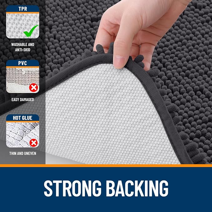 OLANLY Large Bathroom Rugs 59x35, Extra Soft Absorbent Chenille Bath Rugs, Rubber Backing Quick Dry, Machine Washable Bath Mats for Bathroom Floor, Tub and Shower, Home Decor Accessories, Dark Grey