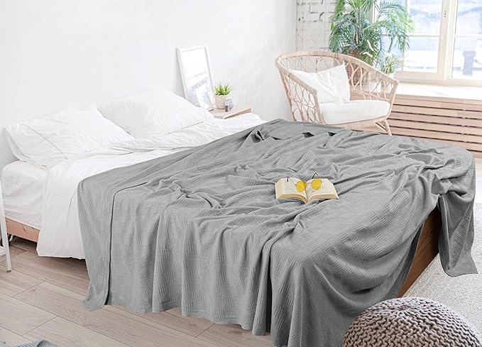 Utopia Bedding 100% Cotton Thermal Blanket Cool Grey Twin Size Soft, Lightweight, Breathable, Cozy Spring and Summer Blanket for Couch and Sofa, Home Room Decor Gifts for Women and Men (90x72 Inches)