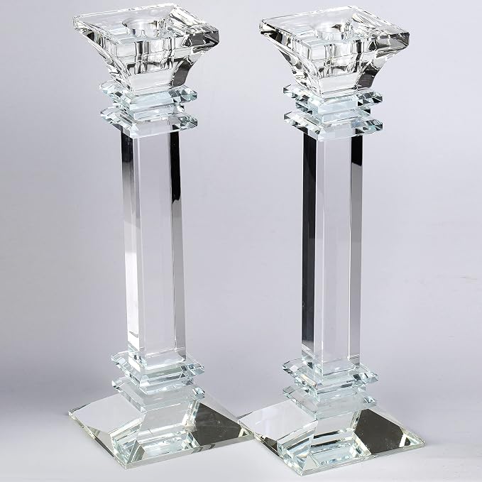 Crystal Candle Holders Set of 2-9.2" Tall Crystal Candlestick Holders - Ultra Elegant & Modern Centerpiece Home Décor