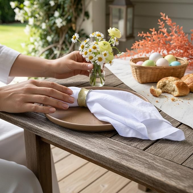 Linen Napkins –100% French Flax – Stonewashed Pure Linen Cloth Napkins - Size 18 Inch x 18 Inch – Set of 4 (Pure White)