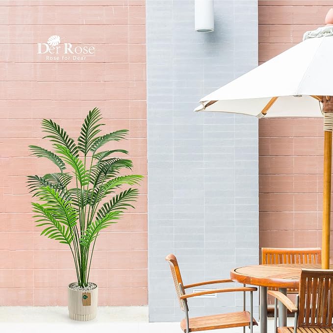 Der Rose 44'' Artificial Palm Tree Large Fake Tropical Faux Plants Indoor and Outdoor Tall for Home Bathroom Porch Outside Patio Decor (Light Beige Pot)