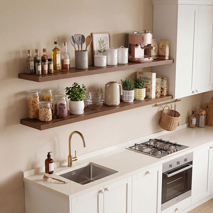 Vivelove 24 Inches Floating Shelves Wall Mounted, 10" Deep Wall Shelves for Bedroom, Bathroom, Living Room, Kitchen, Office, Home Decor, Modern Shelf, Set of 2, Walnut, 24x10.2x1.5