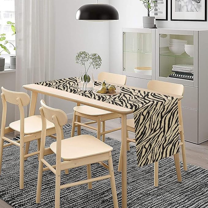 Fur Table Runner,Animal Zebra Skin Texture Pattern Table Runner for Coffee Table Dining Room Table Bedroom Party Holiday Decor 13x90inch