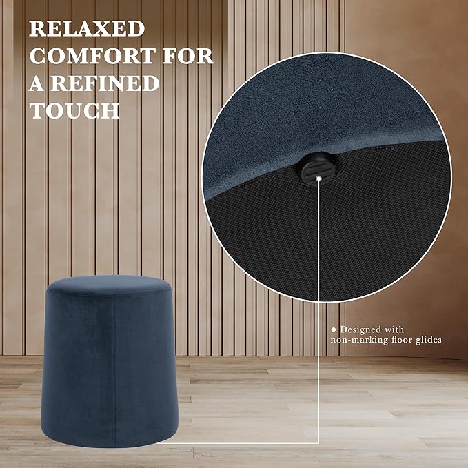 HomePop Organic Shape Ottoman (No Lid, Seat Only) | HomePop Home Décor | Round Pouf Foot Rest – Blue Velvet