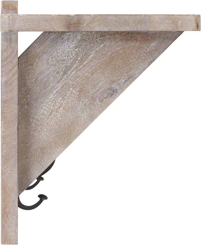 Alaterre Furniture Bethel Wall-Mounted Coat Rack with Shelf – Modern Farmhouse 40-Inch Solid Wood Entryway Organizer with 5 Black Metal Double Hooks & Upper Storage Shelf (Driftwood Finish)