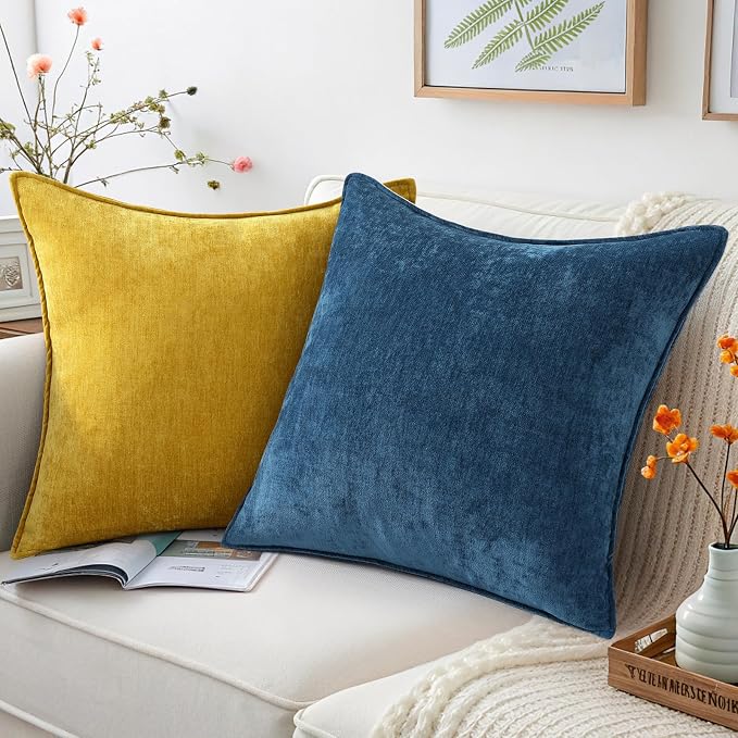 decorUhome Summer Patriotic Coastal Couch Euro Sham Throw Pillow Covers 24x24 Set of 2, Decorative Soft Velvet Chenille Pillow Cases with Elegant Design for Sofa Bed Living Room Home Decor, Poseidon