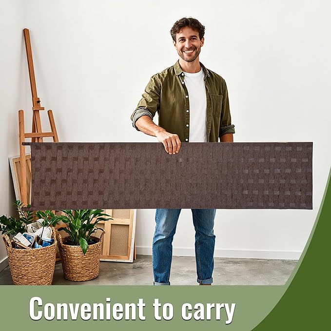 FDW Room Divider Wood Screen 6 Panel Folding Portable Partition Screens Wooden Mesh Woven Design for Home Office (Dark Brown)