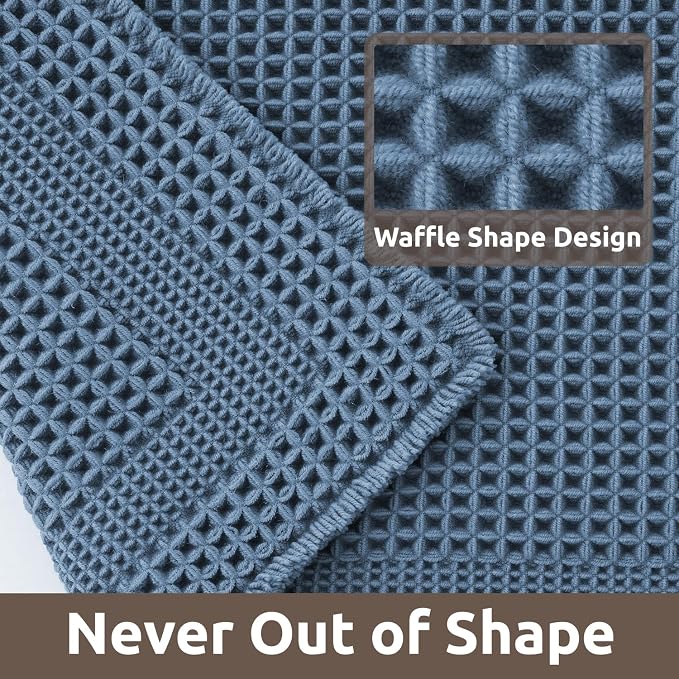 AMOAMI Waffle Bath-Mat, Absorbent Bath Mats for Bathroom Non Slip, Machine Washable Bathroom Rugs with Tassels Ultra Soft Boho Bath Rugs for Floor 18''x30'' Blue