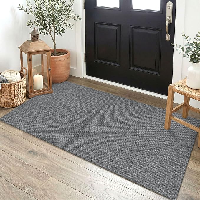 EARTHALL Washable Runner Rug 2x4 Ft Non Slip Runners for Hallways Cotton Rubber Backed Entryway Runner Braided Indoor Floor Runners Carpet for Entryway, Hallway, Kitchen, Bedroom, Charcoal Gray
