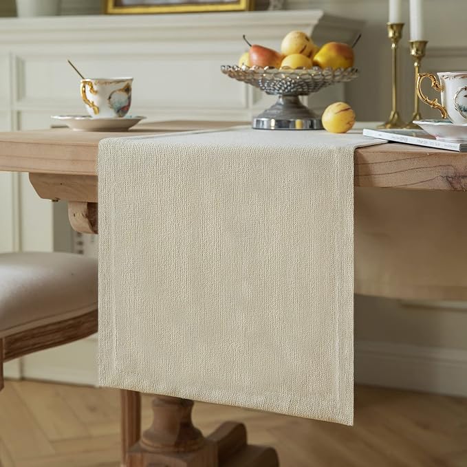 ZeeMart Burlap Style Farmhouse Table Runners 48 Inches Long, Cream Rustic Woven Dining Table Runner for Everyday Use, 14x48 Inches, Cream