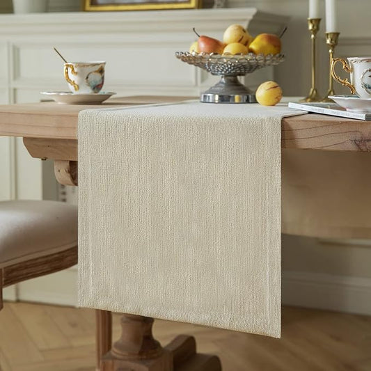ZeeMart Burlap Style Farmhouse Table Runners 48 Inches Long, Cream Rustic Woven Dining Table Runner for Everyday Use, 14x48 Inches, Cream