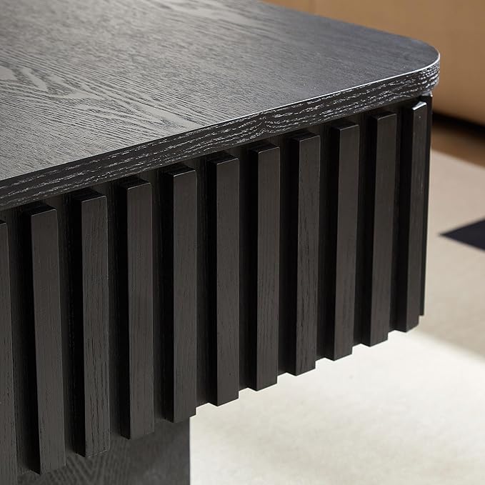 Lift-top Coffee Table with Storage for Living Room Office, Modern Square Fluted Coffee Table, 35.43" Wood Dining Center Tables with Large Hidden Space - Black