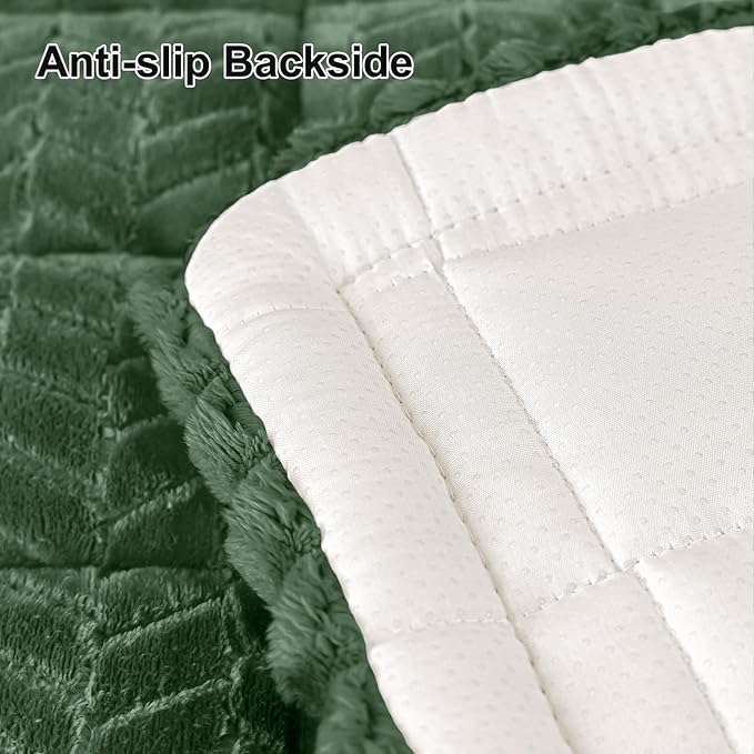 Smiry Non Slip Couch Covers for Dogs, Fuzzy Pet Couch Covers for 3 Cushion Sofa Pet Friendly, Soft Sofa Slipcovers Cushion Furniture Protector Washable (Dark Green, 27.6" x 70.9")