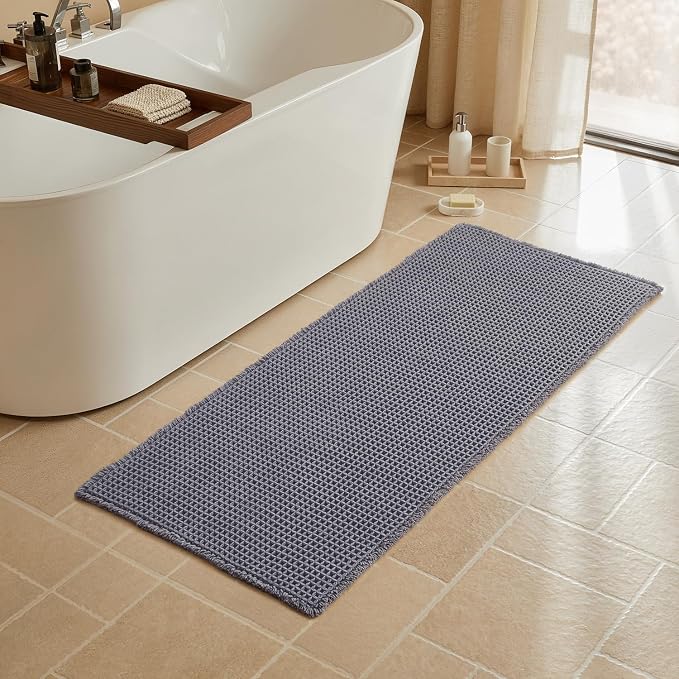 Triohero Waffle Runner Bath Mat - Long Bathroom Rugs Non Slip Washable, Ultra Soft Super Absorbent Quick Dry Boho Farmhouse Bathroom Decor, 24" x 60"', Dark Grey