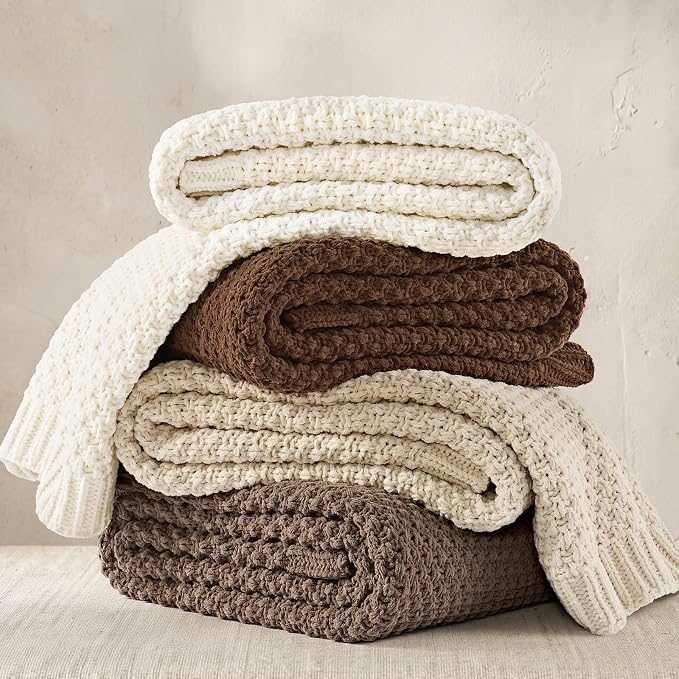 EVERGRACEHOME Chunky Chenille Knit Throw Blanket for Couch, Soft Luxurious Moss Stitch Chair Blankets for Bed, Cozy Decorative Farmhouse Knitted Throws for Sofa, Rosewood, 50" x 60"