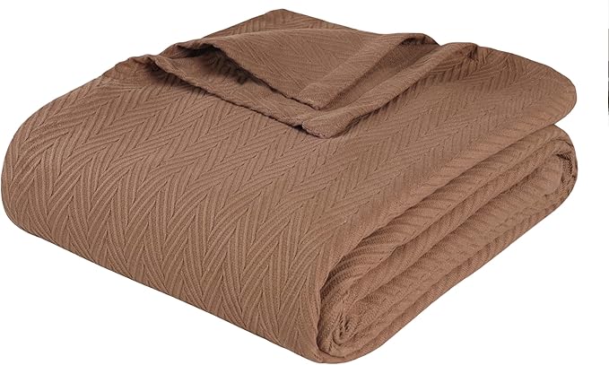 Superior Metro All-Season Cotton Blanket, Woven Blanket for Couch, Bed, Bedding, Farmhouse, Home Essentials, Cute and Cozy Bohemian Blankets, Herringbone Weave, Throw Size, Taupe