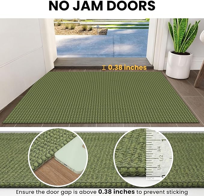 IOHOUZE Washable Runner Rug 2x6 Non Slip Runners for Hallways Entryway Runner Indoor, Kitchen Rugs Woven Cotton Floor Carpet for Kitchen Hall Entrance Bedroom, Olive Green/Earthy Green