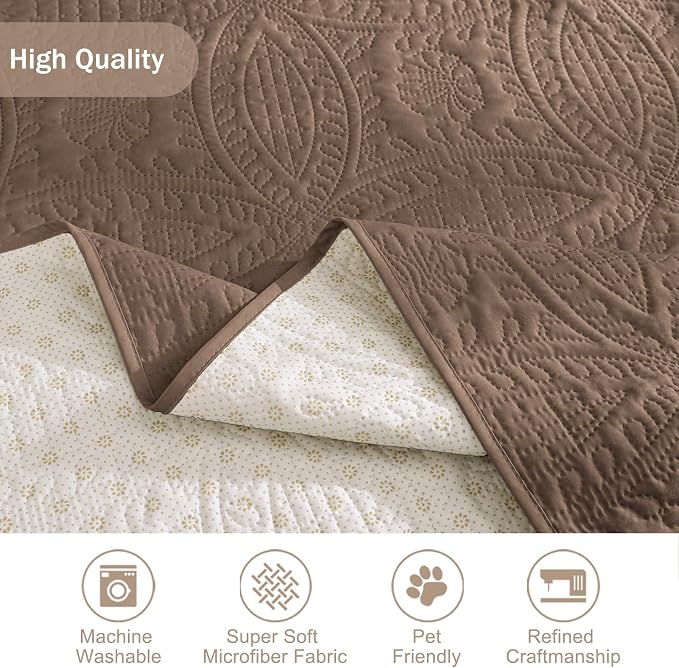 Soft Quilted Couch Cover with Pockets for Extra-Large Sofa, Anti-Slip Sofa Covers Washable for 3 Cushion Pet Friendly, Oversized Sofa Cover Water-Repellent (X-Large Sofa 78", Raw Umber)
