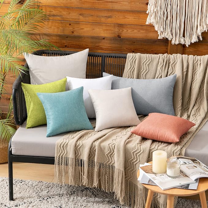MIULEE Pack of 2 Decorative Outdoor Solid Waterproof Throw Pillow Covers Faux Linen Garden Farmhouse Coastal Cushion Cases for Summer Patio Tent Balcony Couch Sofa 12x12 Inch Turquoise