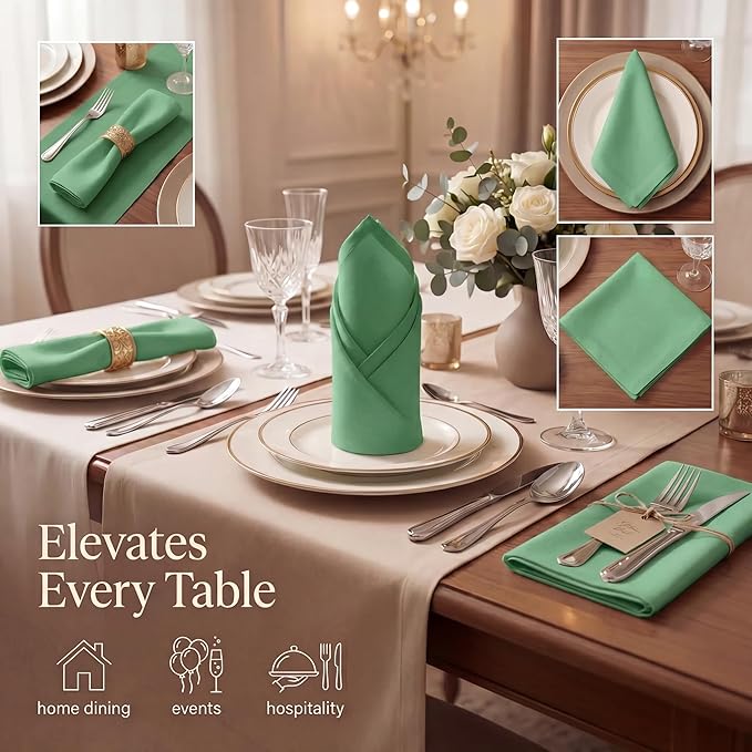 Urban Villa Cloth Napkins 100% Cotton Highly Absorbent Washable Durable Reusable Premium Dinner Napkins Ideal for Gifts for Mothers Day Hotel Farmhouse Parties - Green (20" x 20", Set of 12)