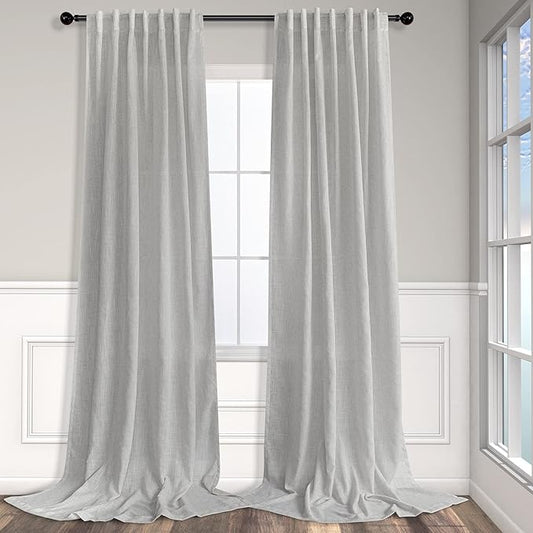 Pitalk Light Grey Linen Curtains 102 Inches Long for Living Room 2 Panels Set Back Tab Pocket Large Window Drape Semi Sheer Dove Silver Gray Curtain 102 Length for Patio Sliding Door Bedroom Farmhouse