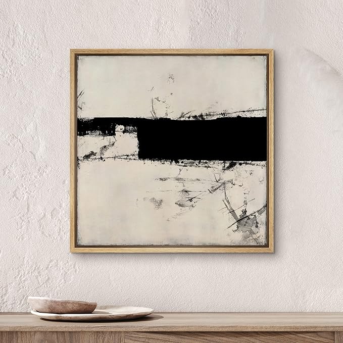 SIGNWIN Framed Canvas Print Wall Art Dark Grunge Industrial Paint Strokes Abstract Shapes Illustration Modern Art Decorative Nordic Minimal Calm/Zen for Living Room, Bedroom, Office - 16"x16" Natural