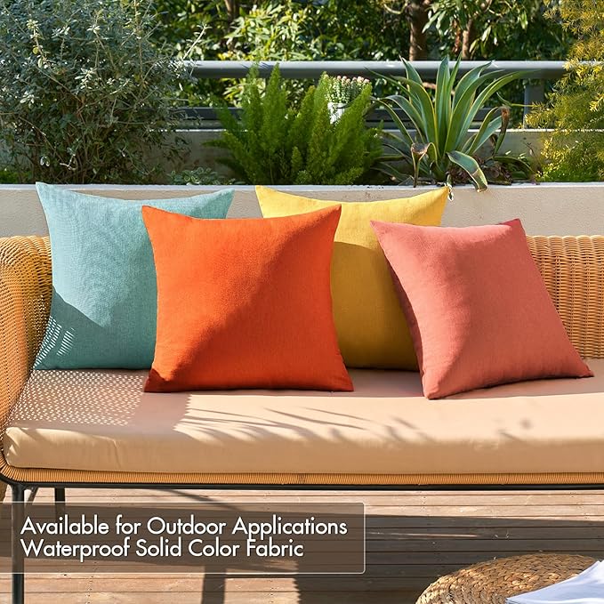 MIULEE Pack of 4 Decorative Outdoor Throw Pillow Covers Linen Waterproof Pillow Covers Summer Farmhouse Cushion Cases for Patio Garden Tent Balcony Couch Sofa 18x18 Inch Orange Teal