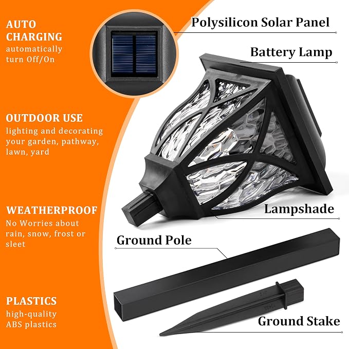 GIGALUMI Solar Lights Outdoor Waterproof, LED Solar Garden Lights, Outdoor Decorations, Garden Decor for Yard, Patio, Landscape, Planter, Walkway