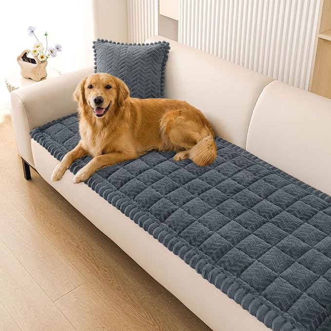 Smiry Non Slip Couch Covers for Dogs, Fuzzy Pet Couch Covers for 3 Cushion Sofa Pet Friendly, Soft Sofa Slipcovers Cushion Furniture Protector Washable (Dark Grey, 27.6" x 82.7")