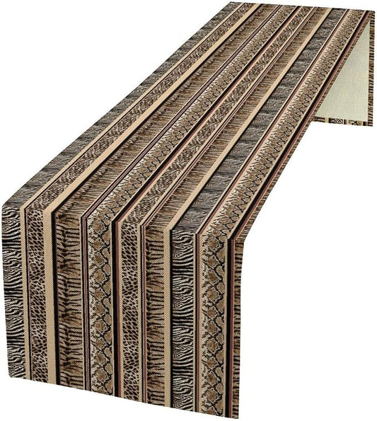 Fur Table Runner,Leopard Boa Zebra Deer Wild Animals Pattern Table Runner for Coffee Table Dining Room Table Bedroom Party Holiday Decor 13x90inch
