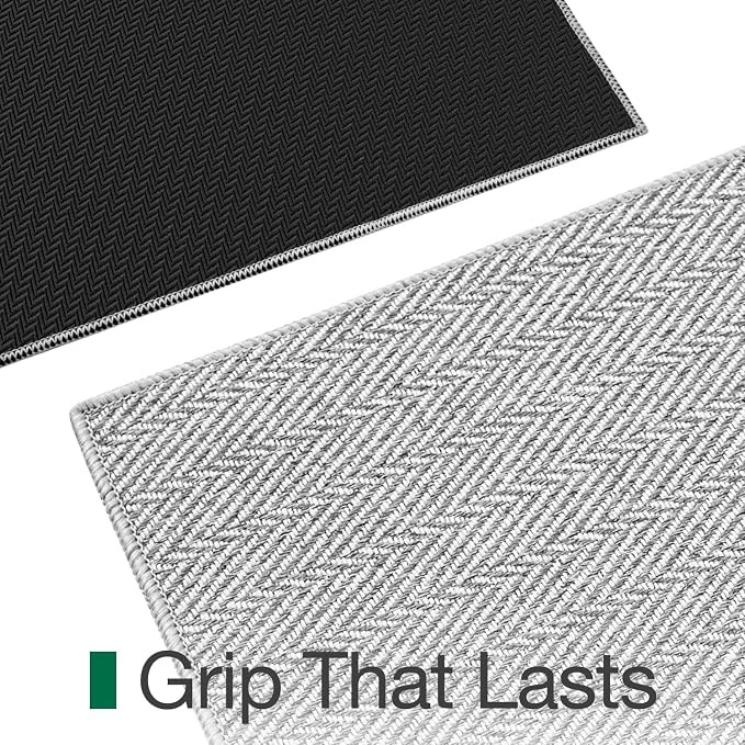 LUMI Ultra Thin Runner Rug for Hallway 2.7'x12', Non-Slip Entryway Rug with Rubber Backing, Unique Herringbone Design for Hallway, Entry, Kitchen, Patio, Gray