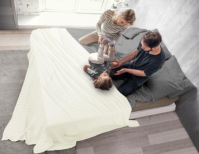 Utopia Bedding 100% Cotton Waffle Weave Blanket Queen Size for Bed - Lightweight, Breathable Summer Blankets Soft and Cozy, Gifts for Women Home Room Decor (Ivory, 90x90 Inch)