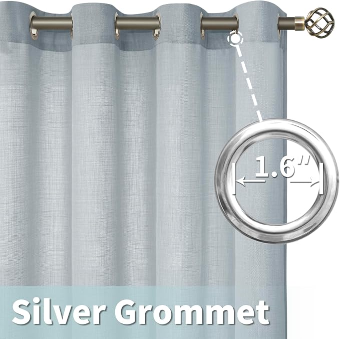 LAMIT Faux Linen Curtains for Bedroom, Light Filtering Panels, Grommet Privacy Protected Linen Sheer Curtains for Small Window/Kids' Room, Set of 2 Panels (52 x 45 Inch, Haze Blue)