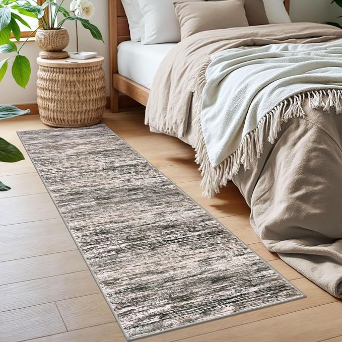 SIILOOM 2x6 Modern Abstract Runner Rug for Hallways, Brown Green Black White Super Soft Hallway Decor Kitchen Rugs with Non-Slip, Non-Shedding Washable Rug for Entryway Bedroom Indoor