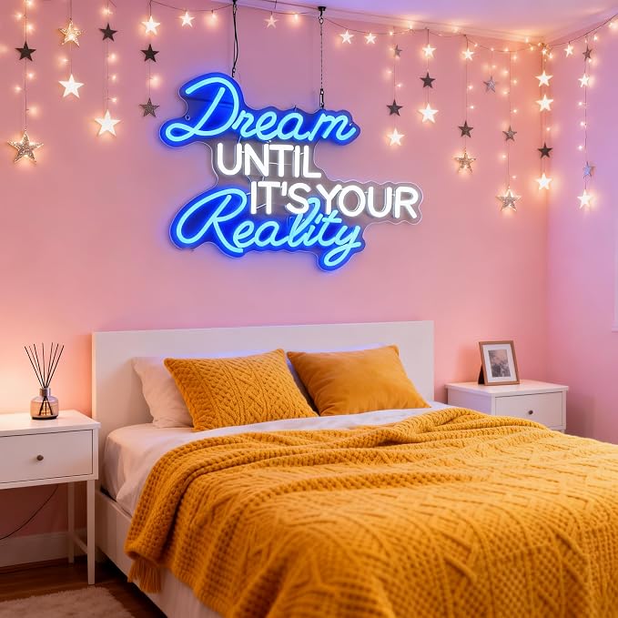 Dream Until Its Your Reality Neon Sign,16.9x12.6in 5V USB Decorfor Wall Decor, USB Powered Switch Neon Lights lighting adjustable for Office Room, Gym Room, Man Cave, Gamer Room,Classroom Decor