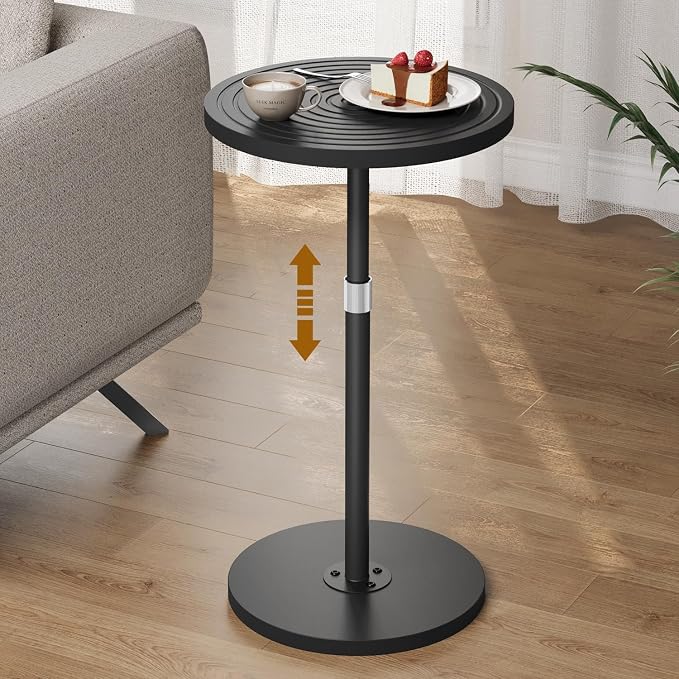 Asgolion Round Side Table, Adjustable-Height Drink Table for Small Spaces, Pedestal Martini Table, Cocktail Tables Weighted Base for Living Room, Bedroom, Bathroom, Office, Black
