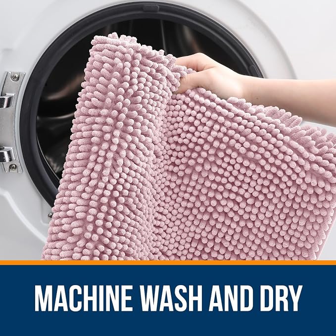 OLANLY Bathroom Rugs 35x24, Extra Soft Absorbent Chenille Bath Rugs, Rubber Backing Quick Dry, Machine Washable Bath Mats for Bathroom Floor, Tub and Shower, Home Decor Accessories, Dusty Rose