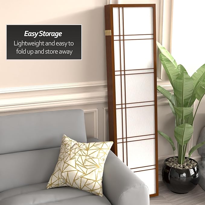 Red Lantern 6 ft. Tall Double Cross Shoji Screen - Walnut - 6 Panels
