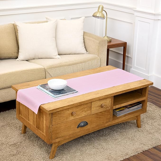Solino Home Linen Short Table Runner 48 Inches - Athena, 100% Pure Linen Bubblegum Pink Table Runner 14 x 48 Inch Ideal for Dresser and Coffee Tables - Summer