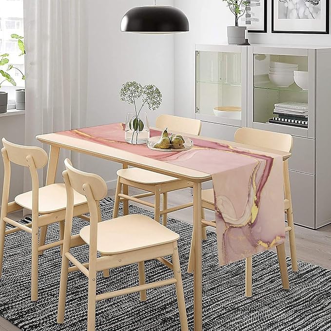 Marble Table Runner,Modern Abstract Pink Gold Marble Texture Pattern Table Runner for Coffee Table Dining Room Table Bedroom Party Holiday Decor 13x60inch