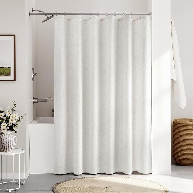 Naturoom Boho Linen Shower Curtain 82 Inch Length Country Farmhouse Cottage Bath Decor Shower Curtains Neutral Cloth Weighted Textured Fabric Bath Curtain,72x82