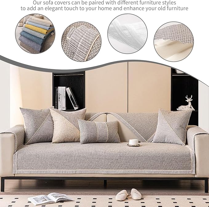 Modern Woven Cotton and Linen Sofa Cover, Couch Cover for Loveseat/3 Cushion/L Shaped/Chaise Lounge Couch/Sectional Couch,Anti-Slip Solid Sofa Slipcover (Blue,70 * 120cm/27.5 * 47.2in)